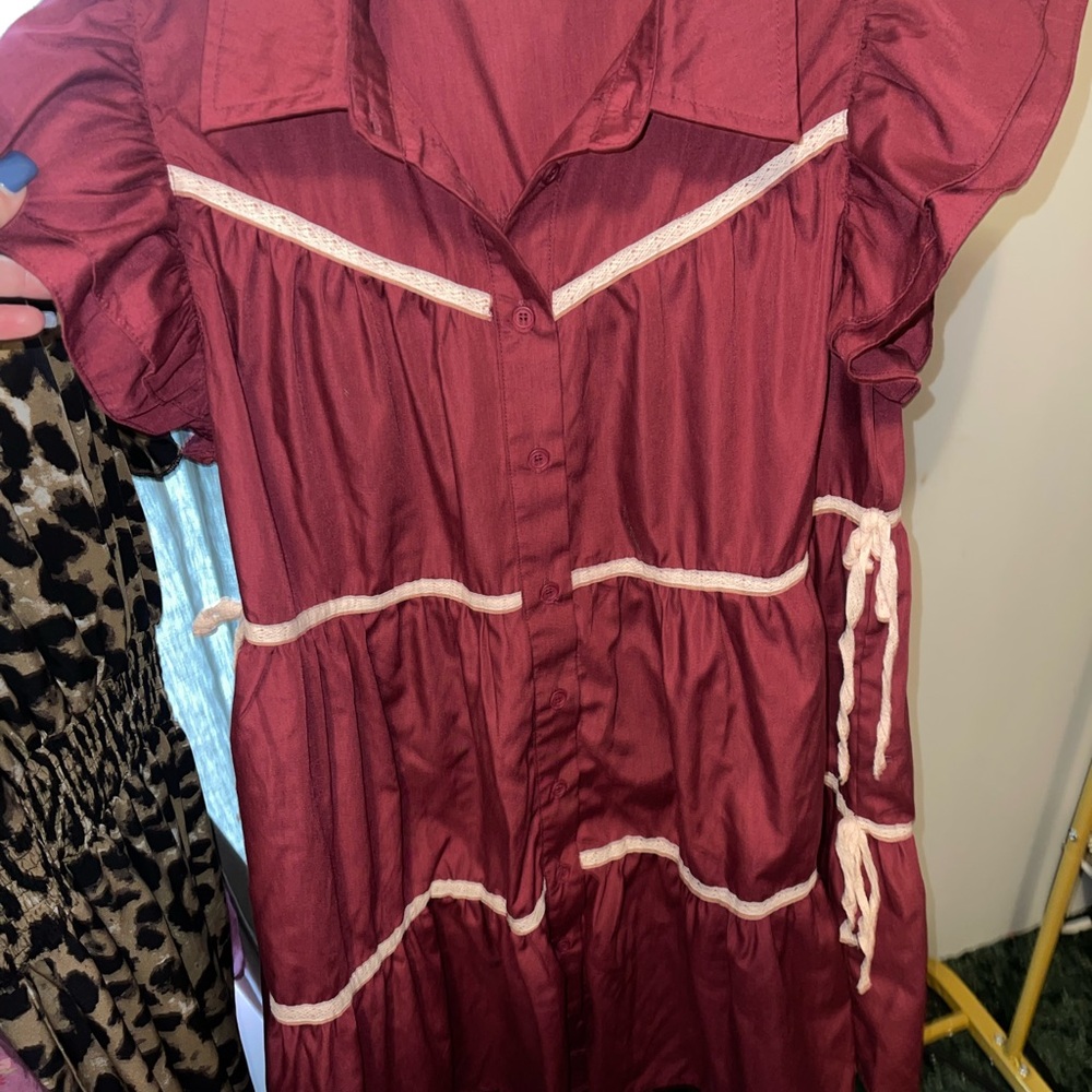 Entro Maroon Dress with Cream Details